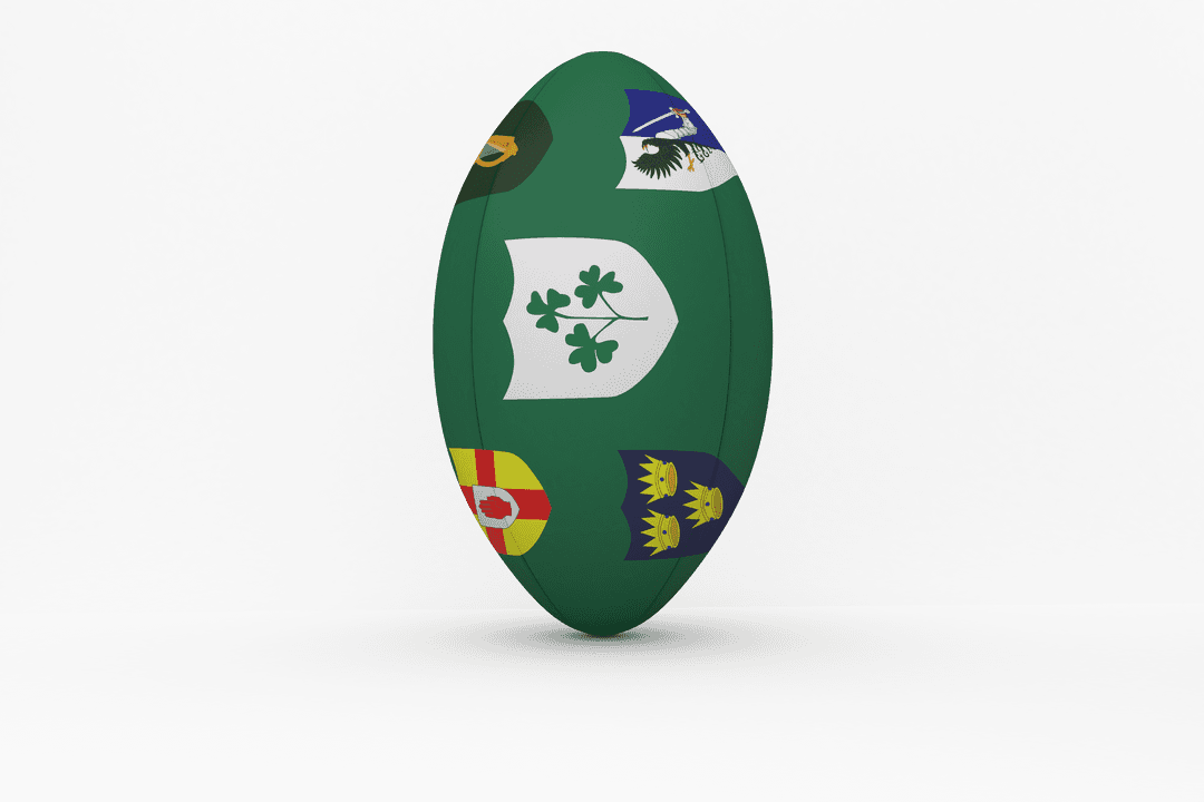 Transparent Rugby Ball Displaying Multiple Coat of Arms Designs