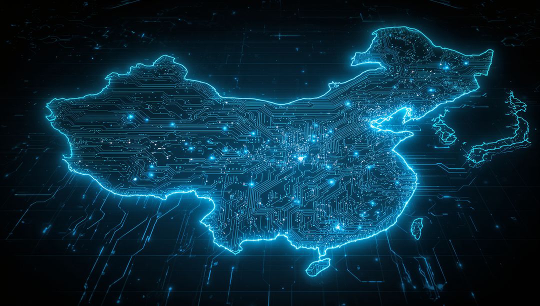Futuristic Neon Map of China in Digital Network Style
