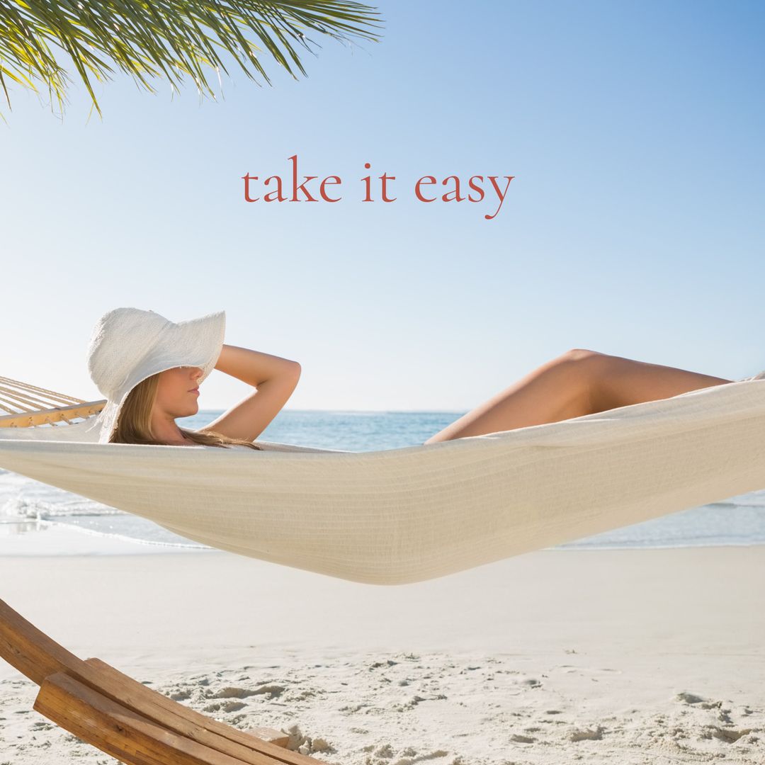 Woman Relaxing in Hammock on Sunlit Beach