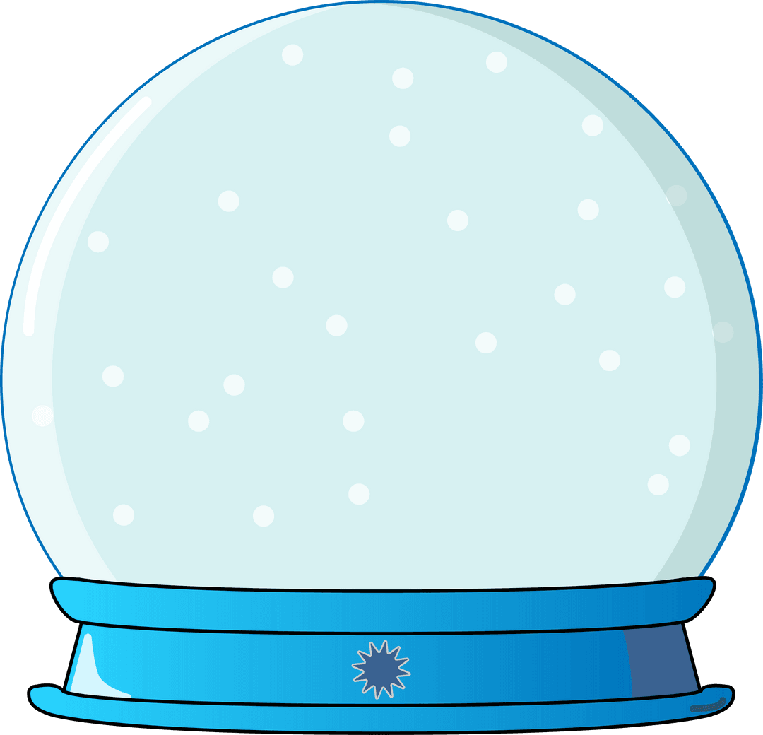 Transparent Snow Globe with Snowflakes and Blue Stand in Flat Design
