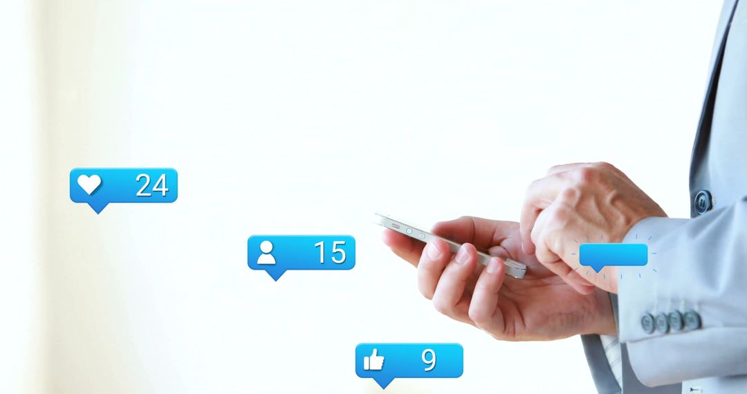 Businessman Using Smartphone with Social Media Notifications