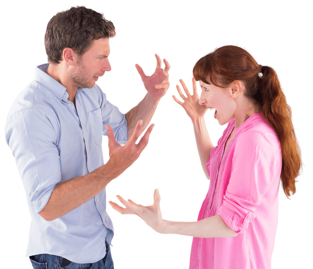 Transparent Couple Arguing Expressive Gesture at Each Other