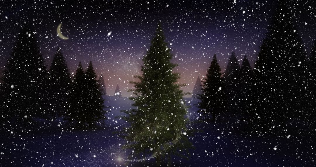 Winter Wonderland with Snow and Illuminated Christmas Tree
