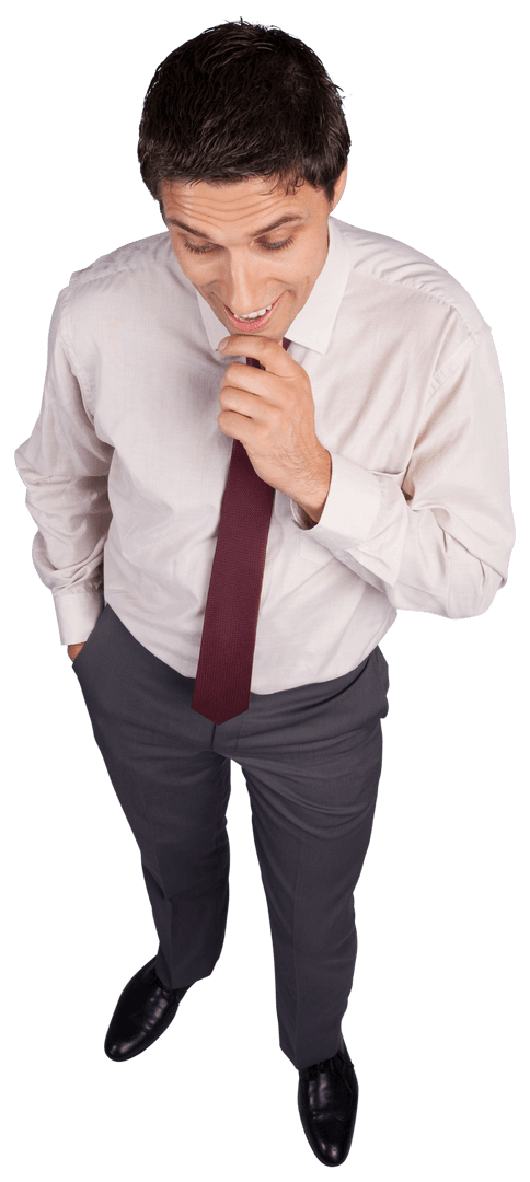 Transparent Thinking Businessman Touching Chin in White Shirt and Tie