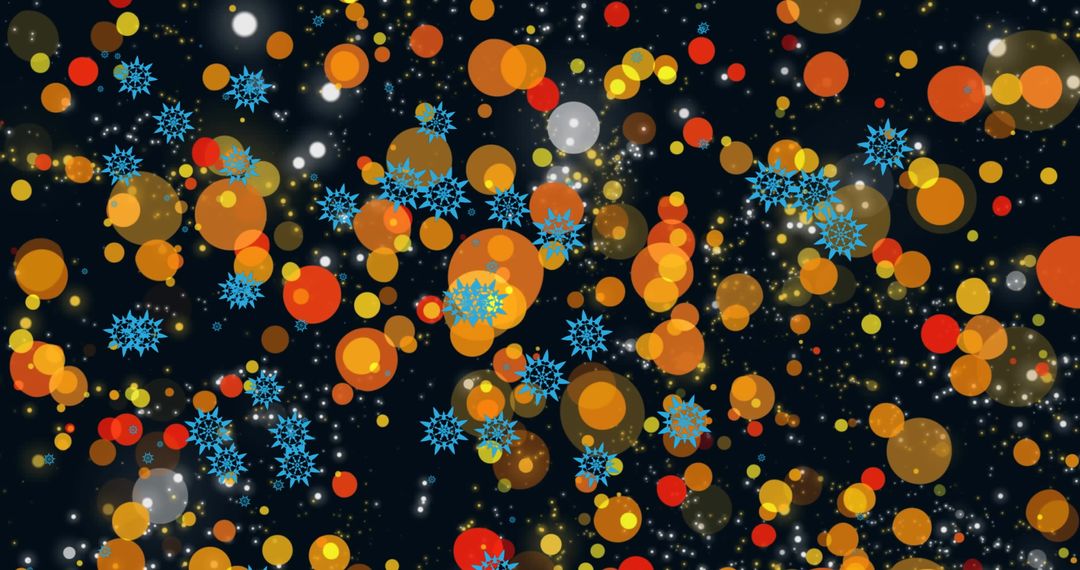 Festive Snowflakes and Light Circles on Dark Background