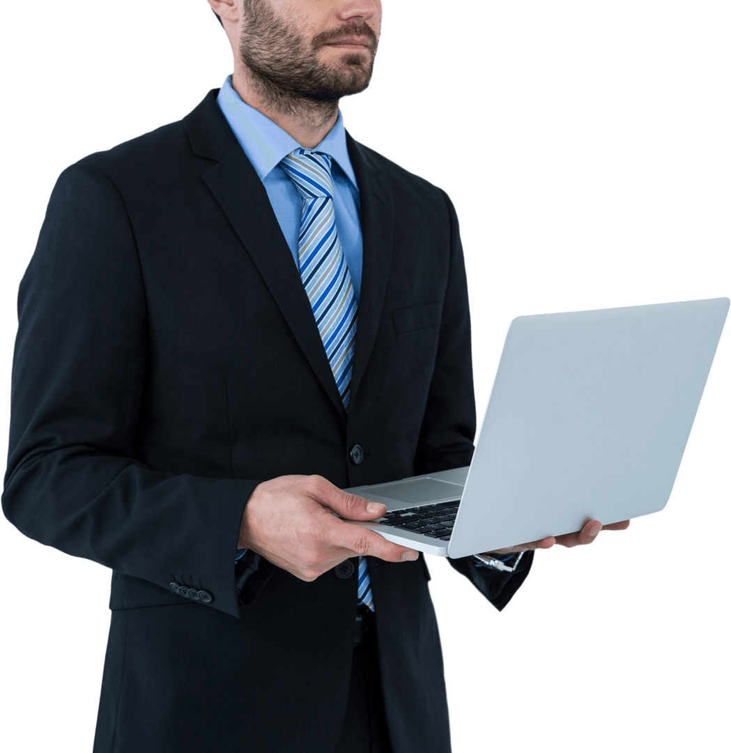 Transparent Background Businessman Holding Laptop