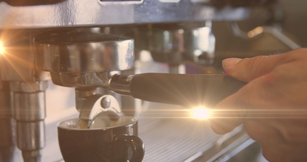 Bright Light Over Barista Preparing Fresh Espresso