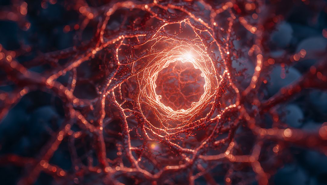 Futuristic Glowing Red Filament Spiral with Luminescent Core