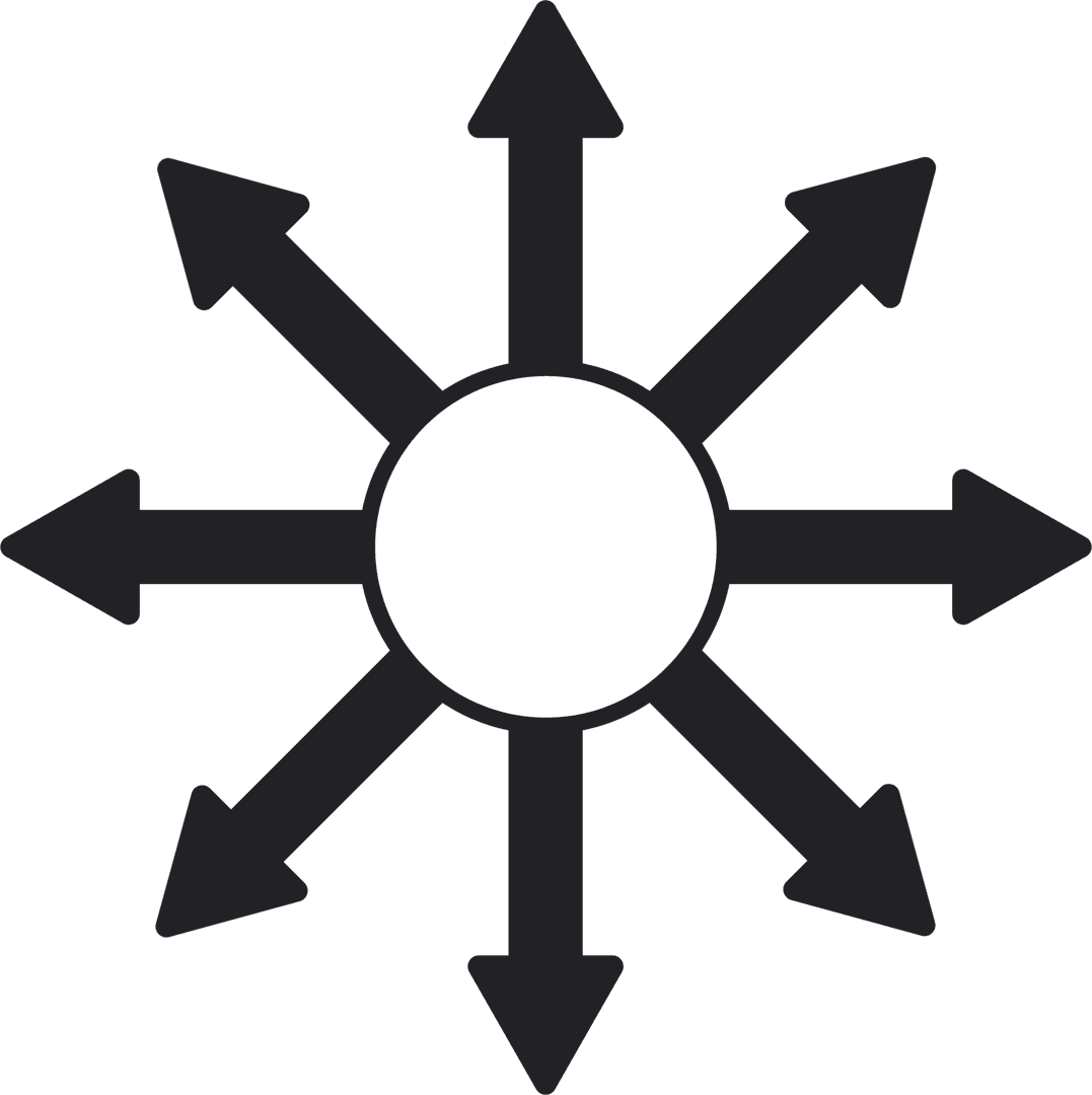 Circle with Radial Arrows on Transparent Background