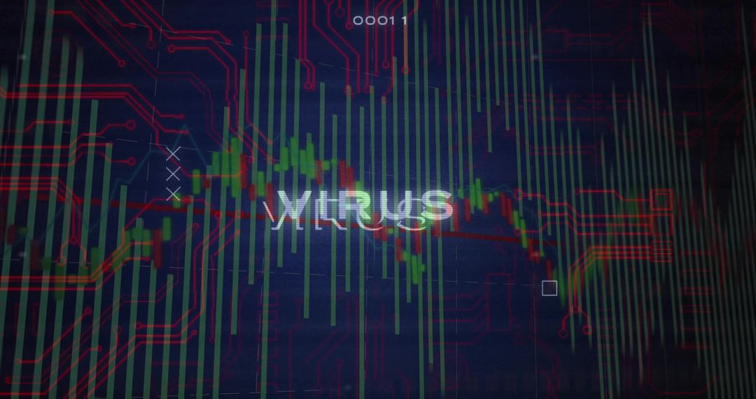 Cybersecurity Threat Concept: Glitch Virus on Digital Data Screen
