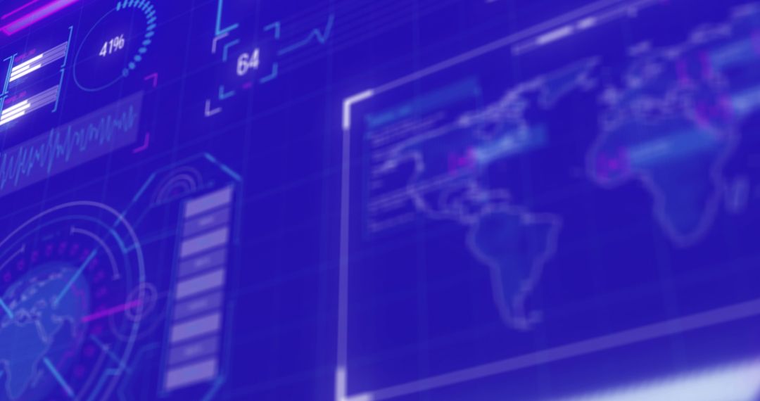 Digital Data Processing with Global Connections on Blue Background