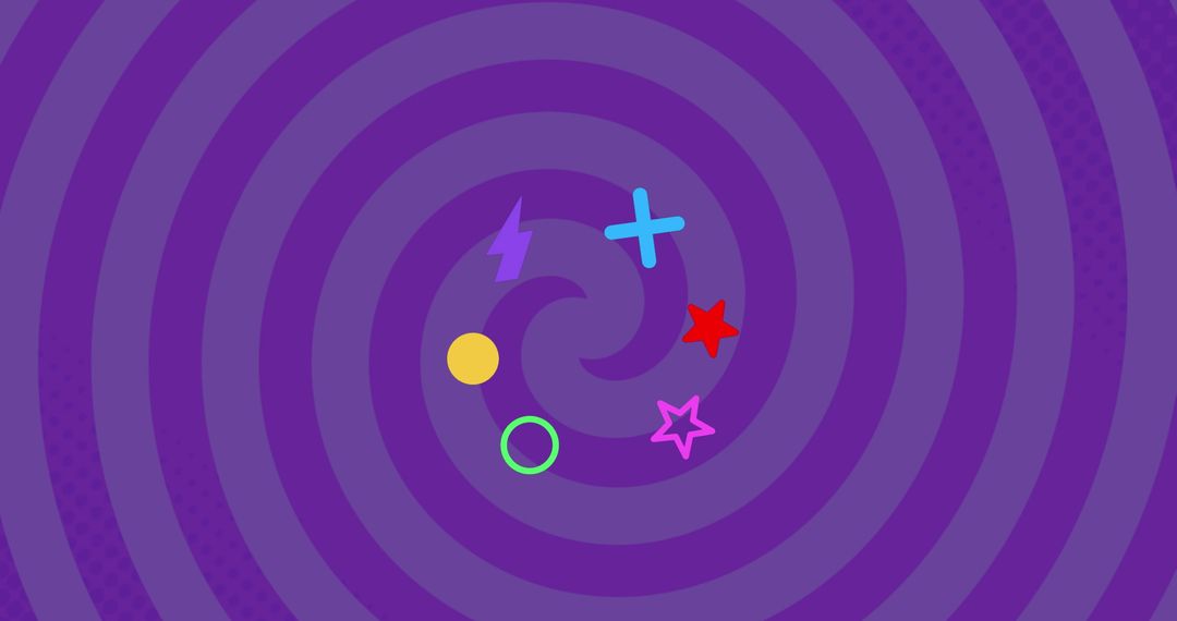 Vibrant Geometric Shapes on Purple Swirl Pattern