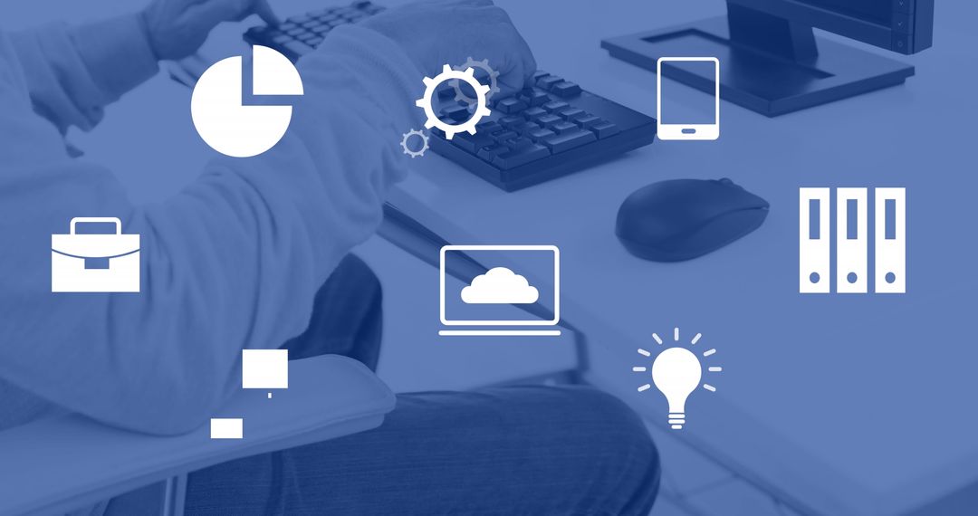 Businessman Analyzing Data on Office Computer with Financial Concepts