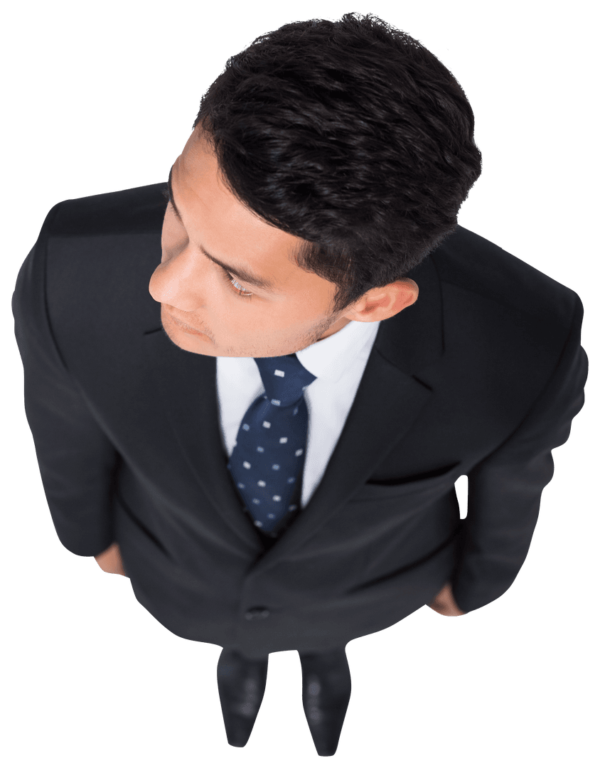 Businessman in Suit Looking Pensive on Transparent Background