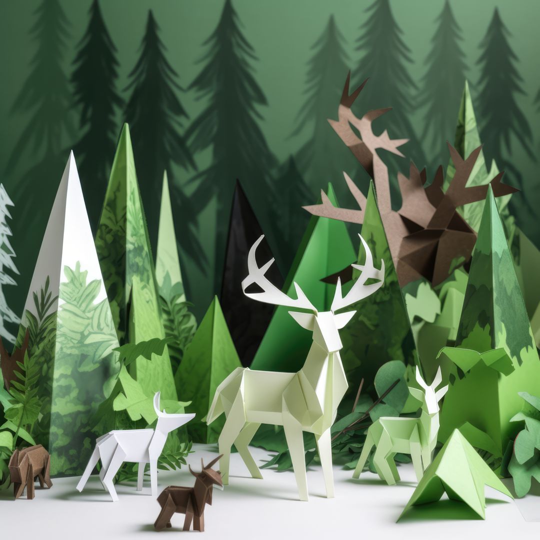 Intricate Paper Forest with Origami Deer and Trees - Free Images, Stock Photos and Pictures on Pikwizard.com