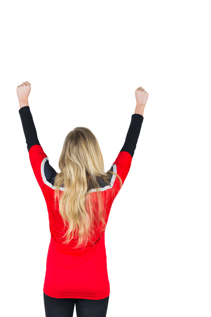 Excited Blond Fan Cheering in Red Shirt Isolated on Transparent Background