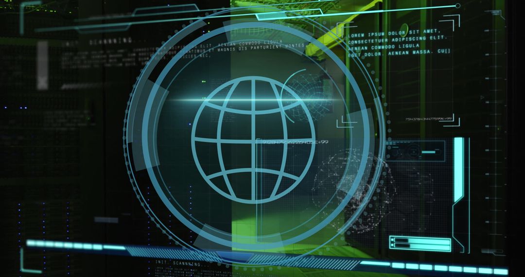Digital Globe Icon Over Futuristic Data Processing Interface