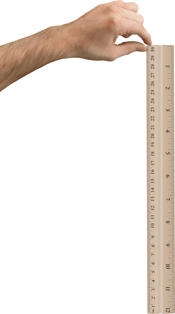Transparent Hand Holding Wooden Ruler for Measurements Concept