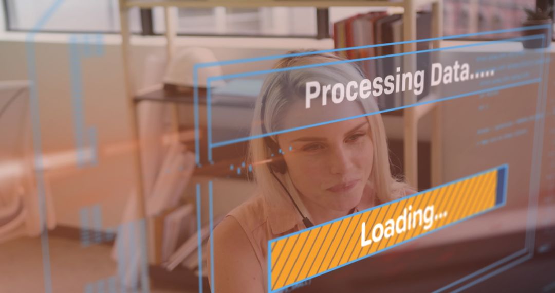 Data Processing Over Businesswoman Using Phone Headset