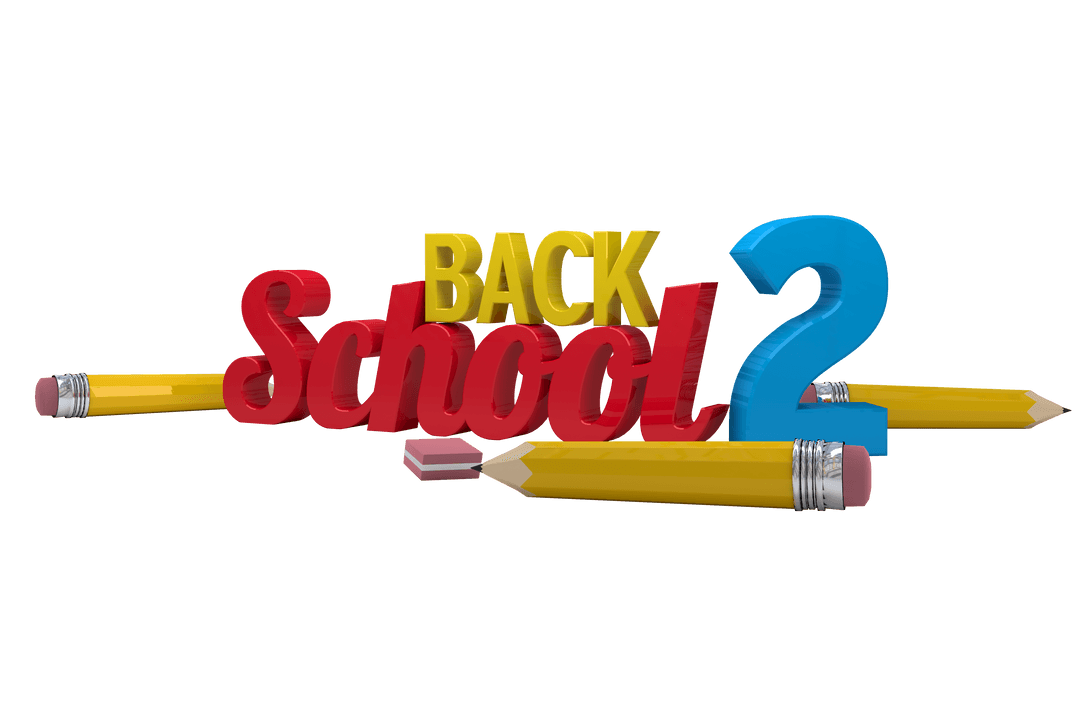 Back to School Text with Pencils on Transparent Background
