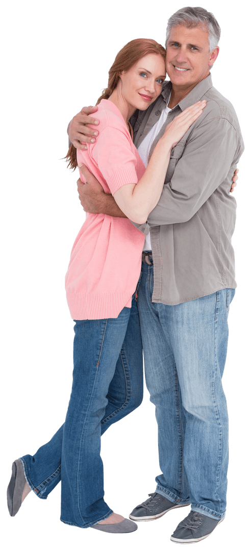Happy Mature Couple Embracing on Transparent Background