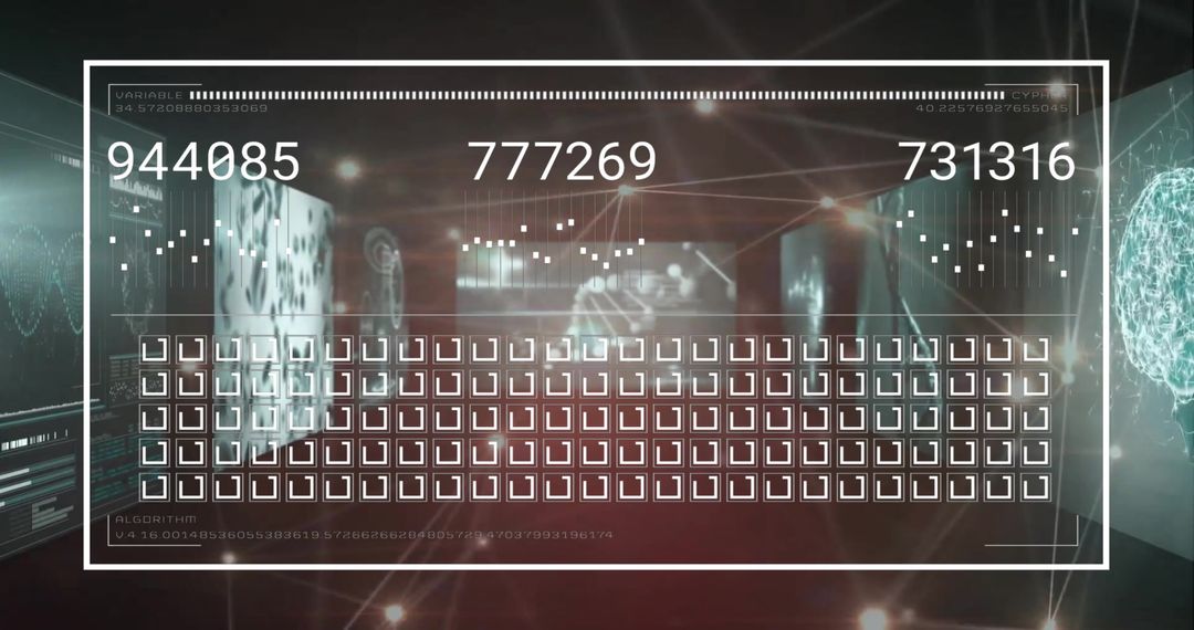 Abstract Data Processing and Network Connections on Dark Background