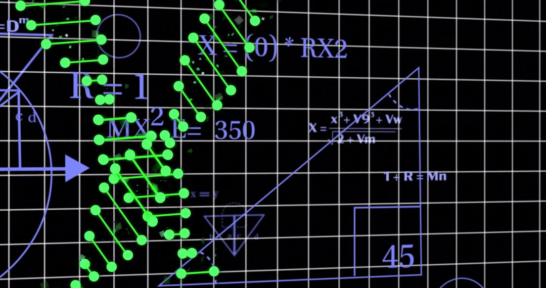 Mathematical Formulas and Graphs with Green Data Points on Grid Background