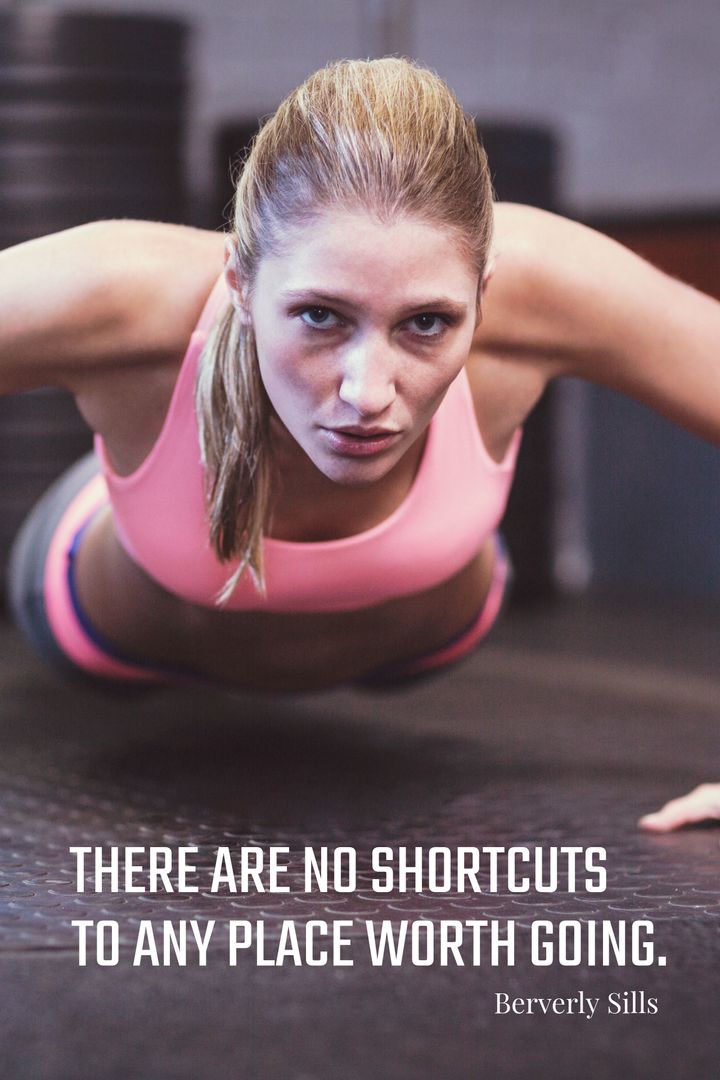 Determined Woman Performing Push-Up in Gym with Inspirational Quote - Download Free Stock Templates Pikwizard.com