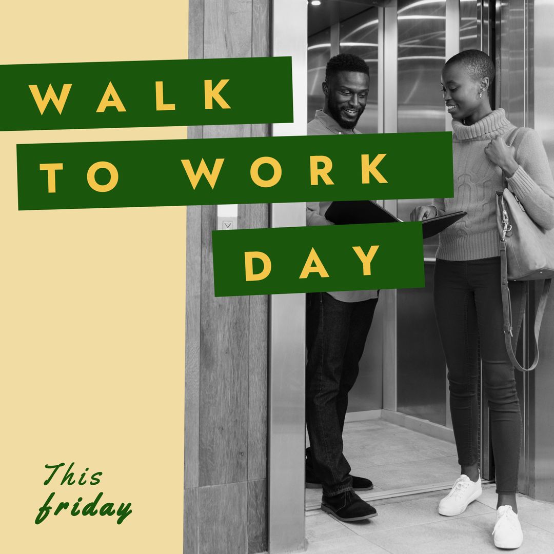 Walk to Work Day Concept with Professionals in Office Lobby