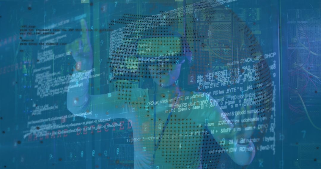 VR Technology in Server Room with Data Overlay