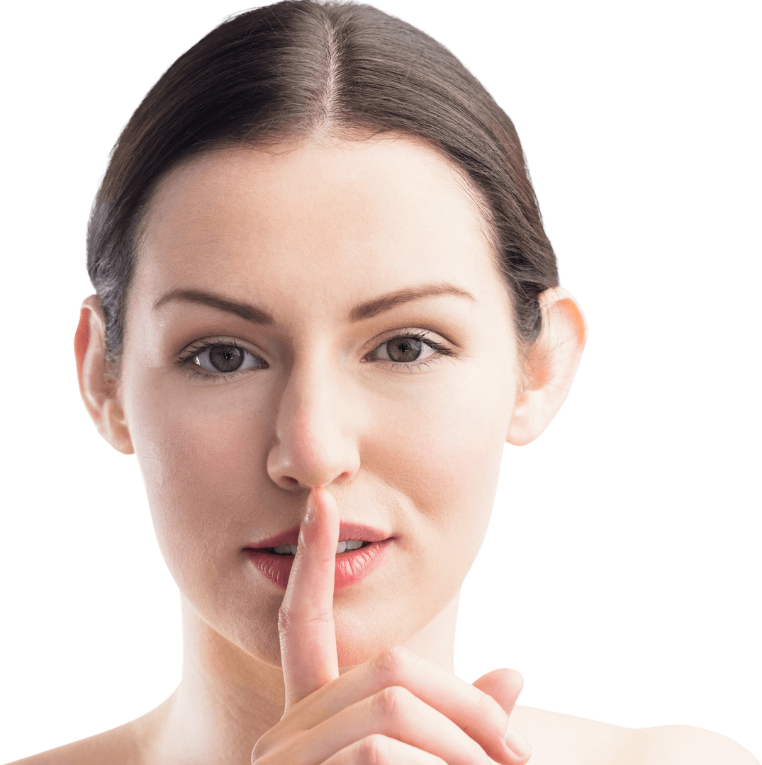 Transparent Background Woman Gesturing Silence with Finger