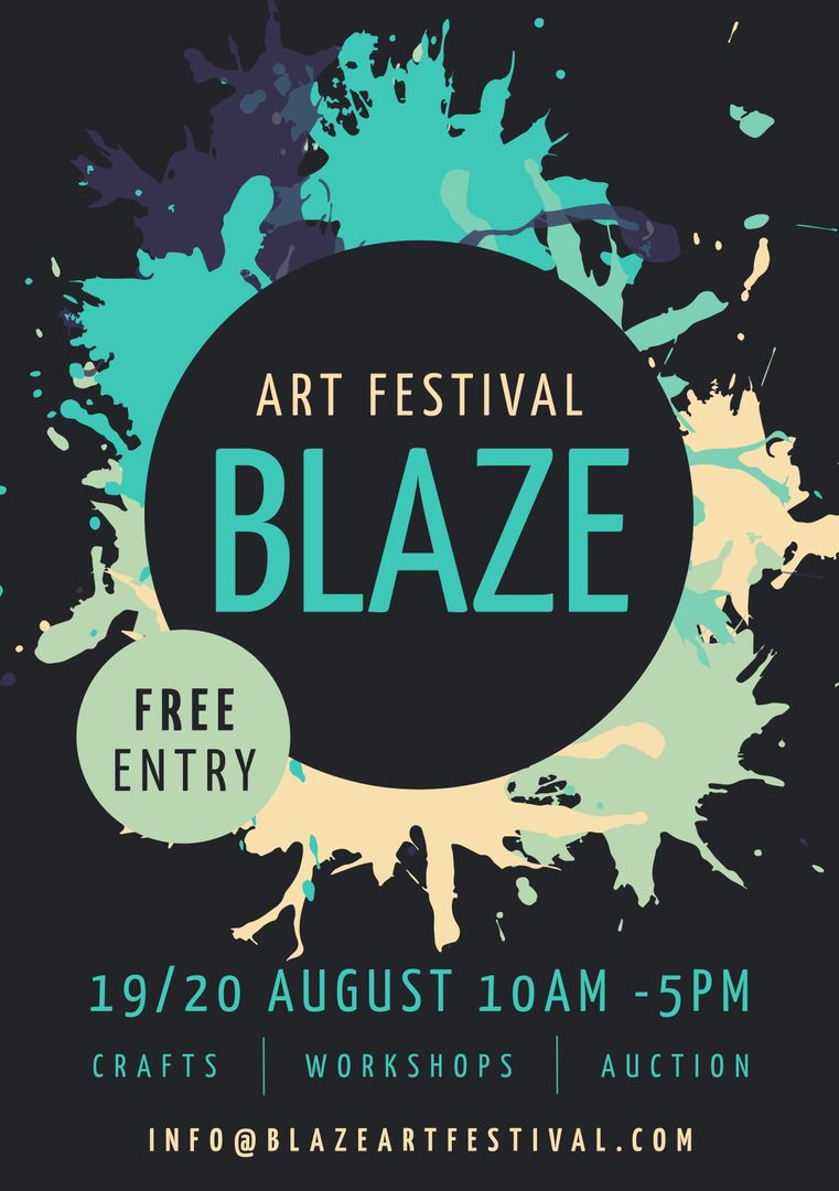 Blaze Art Festival Poster with Event Details and Paint Splashes - Download Free Stock Templates Pikwizard.com