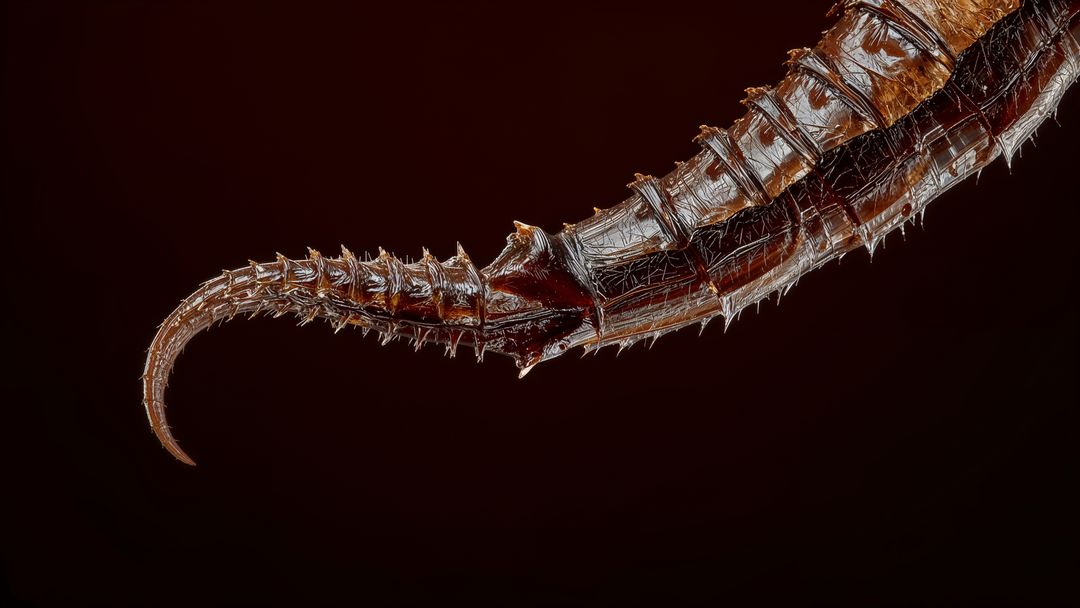 Macro View of Curved Arthropod Stinger with Intricate Details