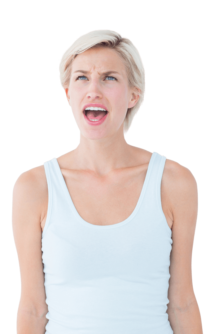 Focused Caucasian Woman Calling on Transparent Background