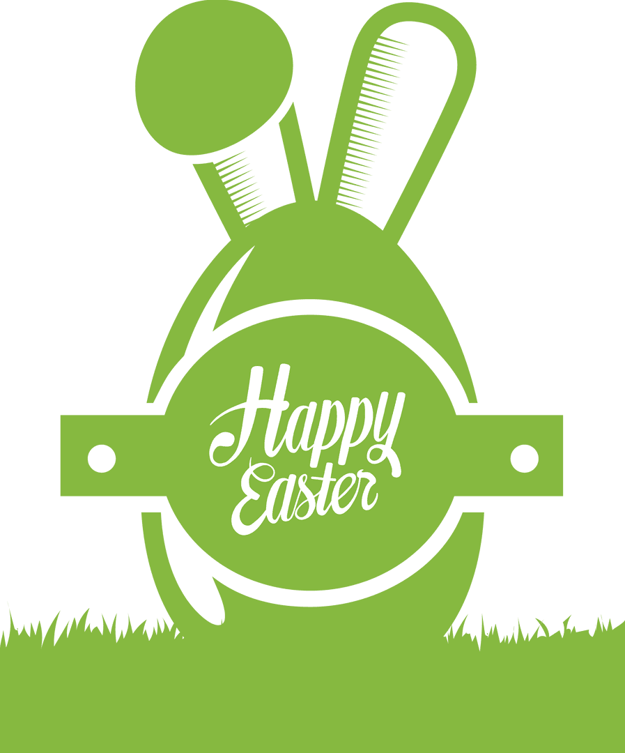Green Easter Egg with Bunny Ears on Transparent Background