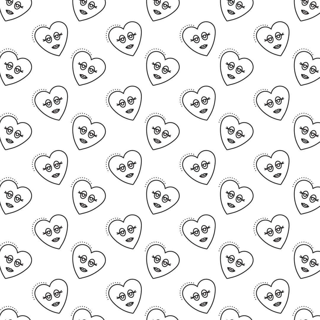 Cute Heart Faces Pattern on Transparent Background