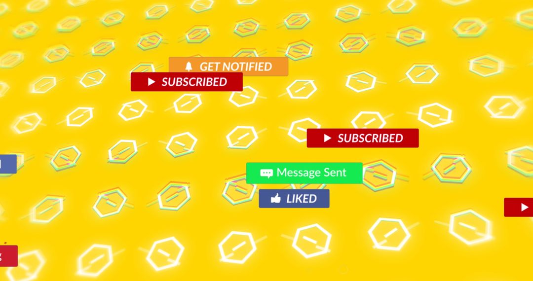 Social Media Notifications with Hexagonal Icons on Yellow Background