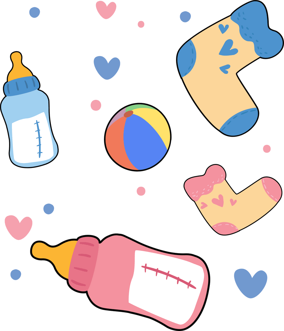 Baby Accessories with Bottles on Transparent Background