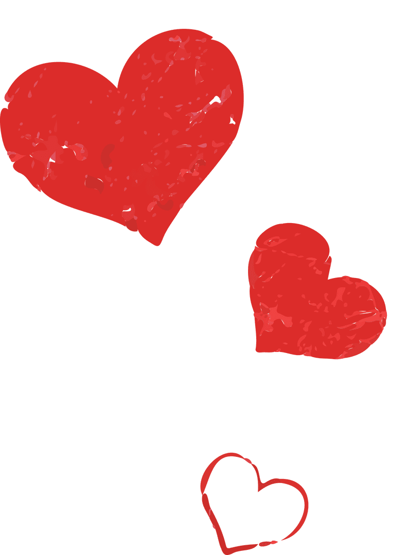 Hand-painted Red Textured Hearts on Transparent Background Art