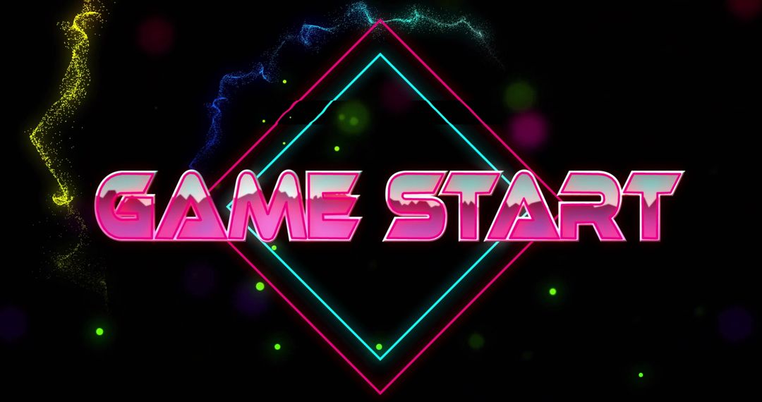 Retro Futuristic Game Start Neon Text with Glowing Shapes