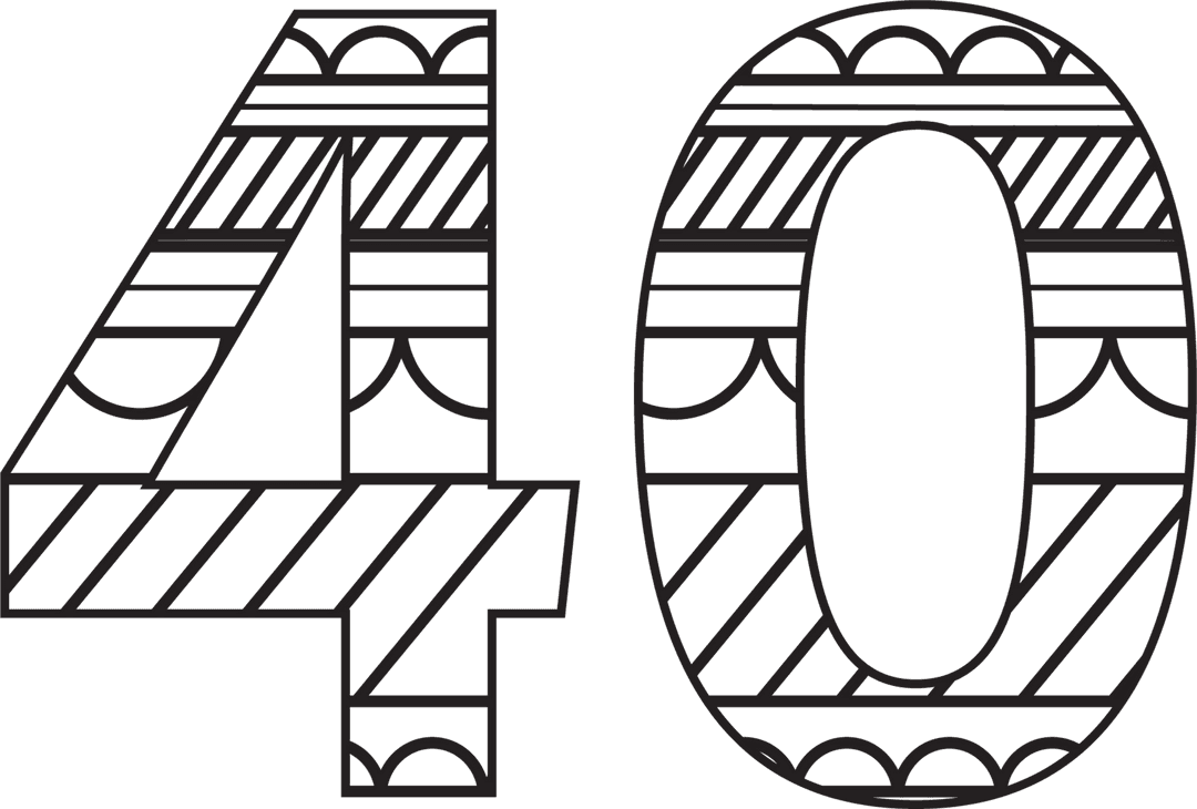 Stylish Number 40 with Decorative Patterns on Transparent Background