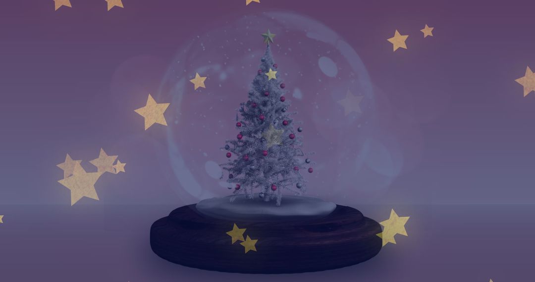 Festive Snow Globe with Falling Stars in Dreamlike Scene