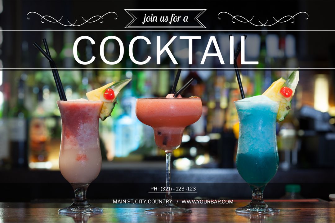 Colorful Cocktails Promoting Happy Hour in Lively Bar Setting