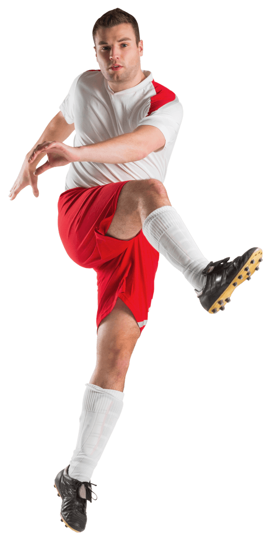 Transparent Football Player Kicking Ball in Action Pose