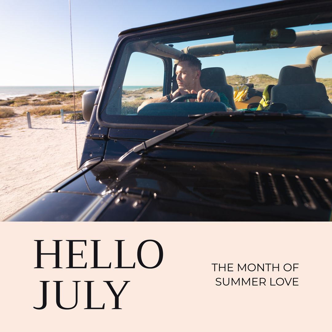 Young Man Enjoying Summer Road Trip to Beach Destination
