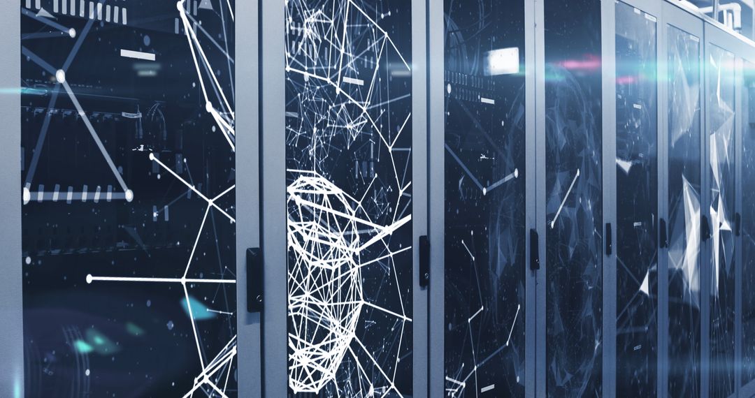 Futuristic Server Room with Digital Network Interface and Connections