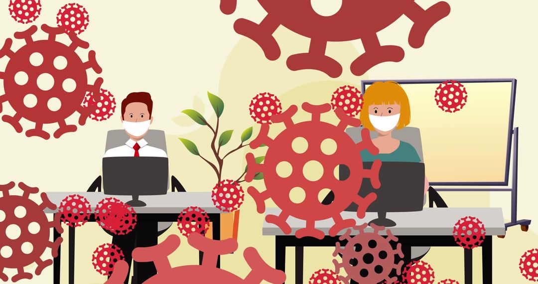 Office Workers Exercising Safety Precautions Against Viruses