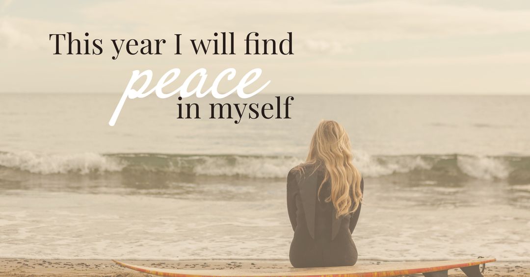 Woman Seeking Inner Peace at Beach with Surfboard