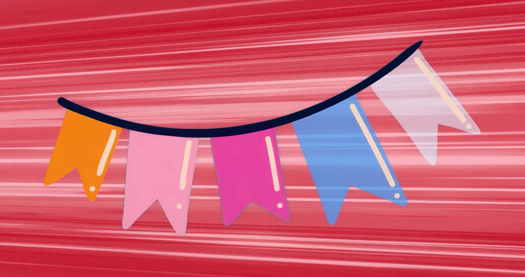 Colorful Pennant Flags on Dynamic Red Abstract Background