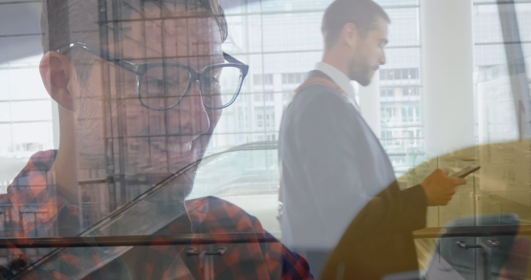 Caucasian Businessman Walking While Using Smartphone